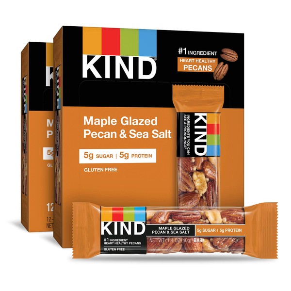 KIND Nut Bars, Maple Glazed Pecan and Sea Salt, 1.4 Ounce, 24 Count, Gluten Free, 5g Sugar, 5g Protein