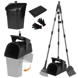 SCENEREAL Dog Pooper Scooper for Yard, Dog Poop Trash Can Outside Swivel Bin Rake Spade Kit for Large Medium Small Dogs with 40 Waste Bags, Extra Long 45" Metal Handle,Portable Scooper for Outdoor