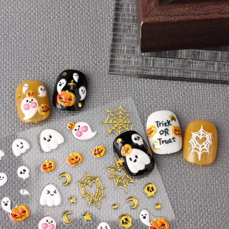 Halloween 5D Embossed Nail Stickers for Nail Art, Ghost Pumpkin