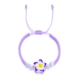 ChungLong0593 1/5PC Colorful Hawaiian Frangipani Woven Bracelet Bohemian Tropical Flower Pendant Accessories Women's Fashion Hawaiian Beach Resort Party Jewelry Gifts-purple