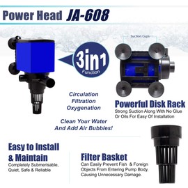 Aqua Dream 600 GPH Submersible Pump(2500L/H,35W) Quiet Internal Aquarium Powerhead Water Pump 3-in-1 Functionality Circulation, Filtration and Oxygenation For Pond,Fish Tank,Fountain,Hydroponics -1 Pc