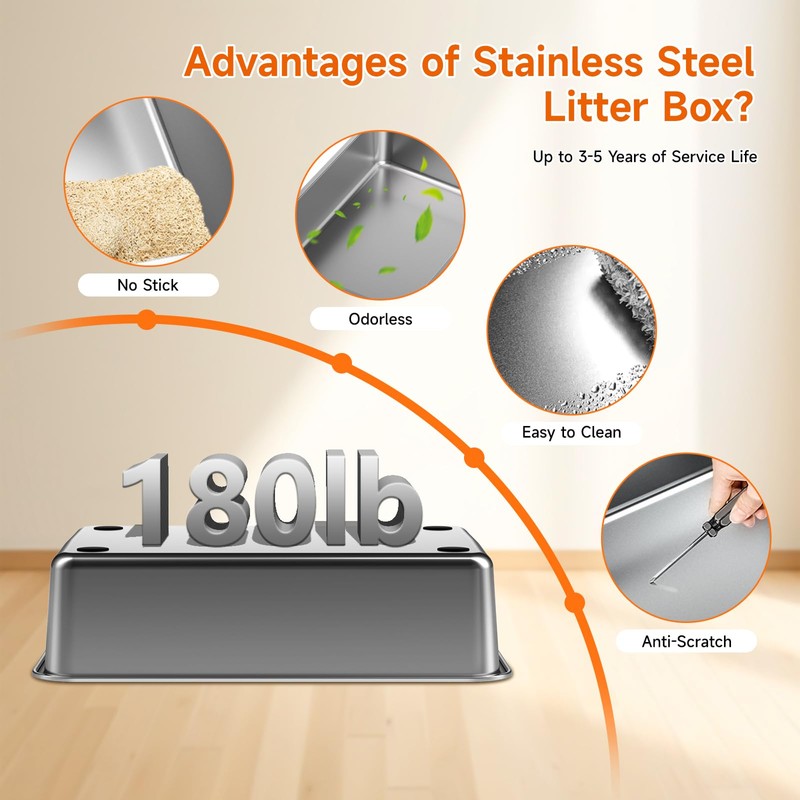 Stainless Steel Litter Box with Lid, High Sided Enclosed Metal