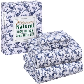 RUVANTI 4 Pcs Cotton Sheets - 100% Natural Cotton Soft, Lightweight & Breathable Crispy Percale Bed Sheets, Twin XL Sheet Sets 16" Deep Pockets, Paisley Ornament