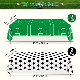 Soccer Plastic Table Cover, 4 Pcs Waterproof Soccer Pattern Tablecloths for Boys Sport Party Supplies, 51 x 86 Inches