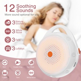 LOFICOPER White Noise Machine, Portable White Noise Machine with 12 Sounds, Adjustable Volume, 3 Timer Settings, Night Light, Bluetooth Function, Noise Machine for Children