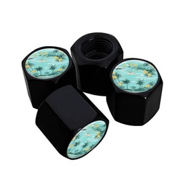 Metal Tire Valve Stem Caps 4 Pack,Car Wheel Stem Caps, Aluminum Universal Air Valve Covers for Cars, Trucks, SUVs, Bikes, Motorcycles, Bicycles(Tropical Beach)