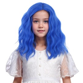 DUDUWIG Dark Blue Wig for Kids Girls Short Royal Blue Wavy Curly Wig Children Side Part Wigs Synthetic Hair Wigs Hairnet Include