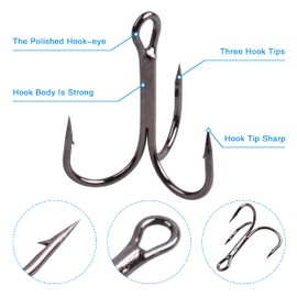 Fishing Treble Hooks High Carbon Steel Hooks Strong Sharp Round Bend Triple Fish Hooks for Freshwater Saltwater Fishing Size 2 4 6 8 10 12(8#-60PCS)