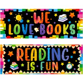 Classroom Banner Poster, 2 PCS Inspirational Bulletin Board Decoration Colorful Wall Decor for School & Classroom Kindergarten Preschool Primary Middle High School-We Love Read (Poster Tube Package)