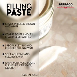 Tarrago Filling Paste - 50ml Leather Filler Repair Compound - Leather Restoration Crack, Burns, Tears, Holes Filler for Car Seats, Furniture, Couch, Boots, Shoes, Clothing - Black #18