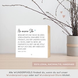 Wunderpixel® Holzbild Du bist einzigartig - Geschenk-Idee von Eltern für Sohn - persönliche Worte - Aufsteller & Wand-Deko zum Auszug, 18. Geburtstag, Abitur, Studium – 15x15x2cm - personalisierbar