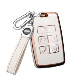 HIBEYO Smart Car Key Case Fits Land Rover Protective Case Key Cover TPU for Jaguar XE XF XJ Range Rover Sport Evoque Velar Smartkey Key Ring Remote Key 5 Buttons (B White)