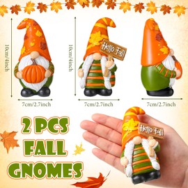 FairySandy 2 Pcs Fall Gnome Decoration Mini Autumn Gnomes Stripes Resin Fall Decorations for Harvest Thanksgiving Day Home Office Tiered Tray Table Decor