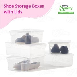 Clear Stackable Shoe Storage Boxes with Lids, 192oz BPA-Free Plastic Organizer, See-Through Closet Containers for Sneakers, Boots, Crafts, Durable Nestable Bins for Home, Office, and Garage (5)