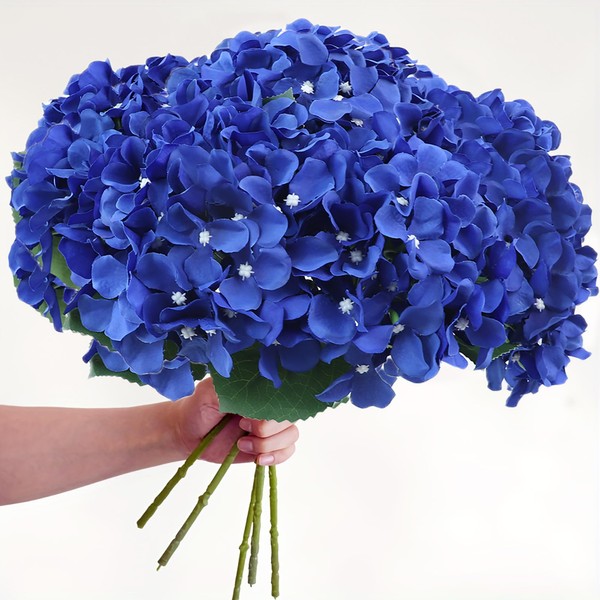 AVIVIHO Double-Leaf Hydrangea Artificial Flowers Pack of 7 Full Royal