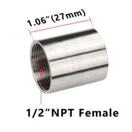 Feelers 304 Stainless Steel Cast Pipe Coupling Fitting, Female Coupler Adapter Polished, 1/2" x 1/2" NPT Female Thread (1 inch Length)