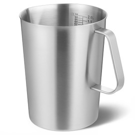 Stainless Steel Measuring Cup with Handle and Pour Lip, 2000ml 70OZ Metal Pitcher with Oz And ML Marking, Heavy-Duty Milk Frothing Jug for Coffee Latte Art, Commercial and Home Kitchen
