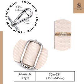 S&loyoe Solid Color Purse Straps Replacement Crossbody Bag Strap Adjustable Wide Guitar Straps for Handbags 1.5inch, Pure Off White Silver, Large