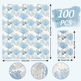 AnyDesign - Servilletas de papel desechables para invitados con estrellas de mar, concha de mar, coral, con temática de playa, cena, servilleta de mano para el hogar, cocina, baño, fiesta, suministros de 3 capas, 13 x 15.7 pulgadas