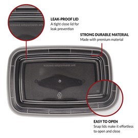 Reli. Meal Prep Containers, 24 oz. | 50 Pack | 1 Compartment Food Container w/Lids| Microwavable Food Storage Containers/To Go | Black Reusable Bento Box/Lunch Box Containers for Food/Meal Prep