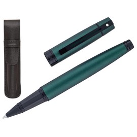 Sheaffer 300 Matte Green Pen with Contrasting Black PVD Trims and Matching Pouch gift Set (Rollerball)