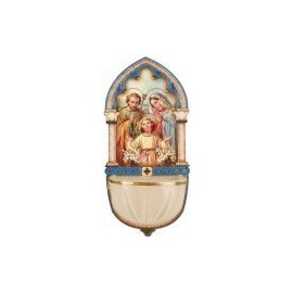 Catholic Gift Shop Holy Family Luminous Holy water Font with Gold Foil Highlights - Nativity