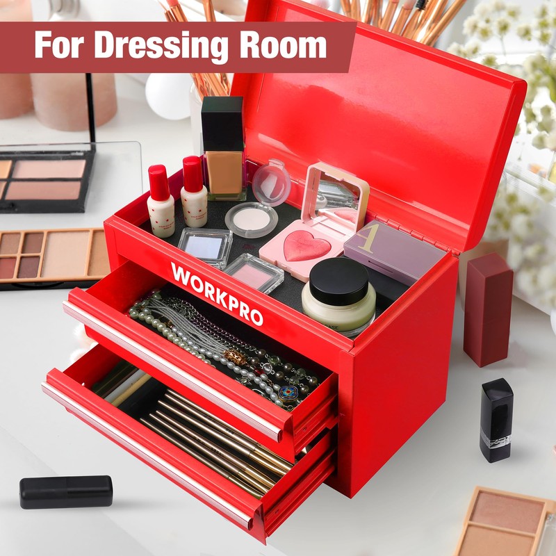 WORKPRO Mini Metal Tool Box with 2 Drawers and Top