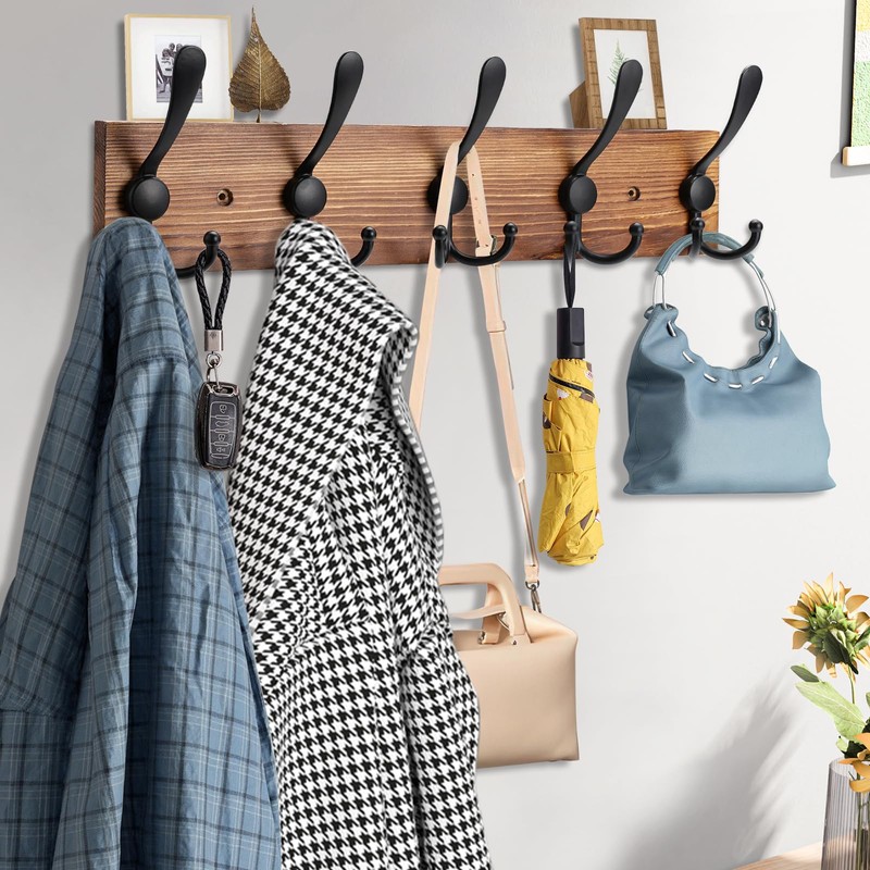 Kuhome 2pcs Coat Rack Wall Mount Wooden Hat Rack for
