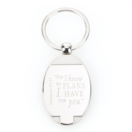 Christian Art Gifts Inspirational Scripture Split Metal Keychain for Men & Women: For I Know The Plans I Have For You -Jer. 29:11 Oval Shaped Silver Metal Bible Verse Keychain for Car Keys, House Keys