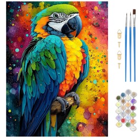 MAXBYE Colorful Parrot by Numbers Kit for Adults, Macaw Paint by Numbers Kits for Beginner, DIY Acrylic Paint by Number on Canvas for Home Wall Decor Gift 12X16 Inch