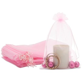 iDopick 100PCS 4x6 inches Sheer Organza Bags, White Wedding Favor Bags with Drawstring, Small Jewelry Gift Bags for Party, Jewelry, Festival, Makeup Organza Favor Bags,net gift bags,Drawstring Goody bags (Pink)