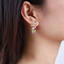 Cimenexe Bohemian Enamel Butterfly Crystal Earrings Gold CZ Open Hoop Earrings Colourful Enamel Butterfly Stud Earrings Rhinestone Butterfly Flower Earrings Jewellery for Women and Girls, Zinc, No