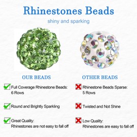 XIANNVXI 10 mm Purple Beads Rhinestone Glitter Beads for Threading Disco Ball Diamond Beads for Bracelets Earrings Chain DIY Jewellery Making Rhinestones Bead Set (Pack of 100)