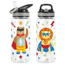 Home Tune 23oz Kids Water Bottle for School Boys, BPA FREE, Leak Proof Flip Straw, Easy Clean, Carry Handle (Flash Bear)