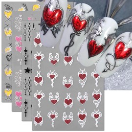 3D Glitter Heart Nail Stickers Valentine Nail Art Stickers for Nail Designs Love Heart Star Moon Lines Valentines Nail Decals for Nail Art Supplies Heart Stickers for Nails Sticker Nails for Women