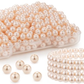 DoDoBeads 200 Pcs Pearl Beads for Jewelry Making, 4mm Pink Shell Pearls Beads, Faux Pearls Round Pearl Beads Bulk with Holes for DIY Bracelets Jewelry Making Crafts Supplies