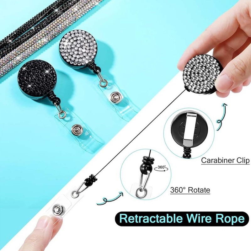 4 Pcs Bling Horizontal Vertical Badge Holder with Retractable Reel,