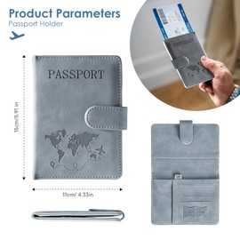 LTMMC 2-Piece Passport Holder, PU Leather Passport Cover, Passport Wallet, for Passports, Credit Cards, Tickets, Business Cards, Boarding Passes (Pink + Gray)