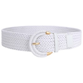 SUOSDEY Rattan Braid Belt for Women Wide Waist Belt Dress Woven Boho Belt with Semicircular Buckle, 4. White