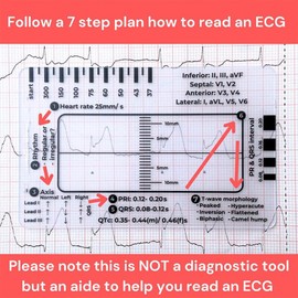 ECG 7 Step Ruler, ECG 7 Step Ruler for ECG/EKG Interpretation, Family Essential ECG Ruler, Transparent ECG Calipers 7 Step Ruler, Follow a 7 Step Plan ID Sized for Nurse or One in Healthcare
