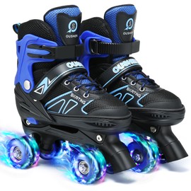 Kids Roller Skates for Ages 5-8-12-14 Girls and Boys, 4 Size Adjustable Rainbow Girls Skates with Light Up Wheels, Toddler Roller Skates for Boys, Beginner Kids Skates Indoor Outdoor