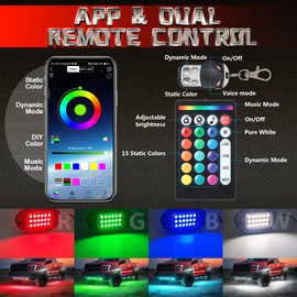 6 Pods Alloy RGBW Rock Lights，LED Pure White Underglow Lights for ATV UTV Golf Cart Truck RZR SXS Offroad Jeeps, IP68 Waterproof Metal Multicolor Neon Underglow Kit with APP/RF Remote Music Mode,12V