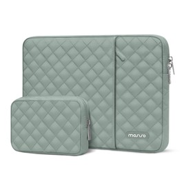 MOSISO Laptop Sleeve Compatible with MacBook Air 15 inch M3 M2 2023 2024 / Pro 15 A1990 A1707, 15 Surface Laptop, HP Stream 14 inch, Square Quilted Vertical Bag with Pocket&Small Case,Antique Green