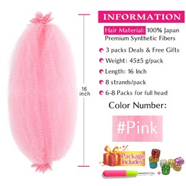 Marley Twist Braiding Hair 16 Inch 3 Packs Pre-separated Springy Afro Twist Hair Marley Hair for Faux Locs Afro Spring Twist Hair Extensions (16 Inch (Pack of 3), Pink#)