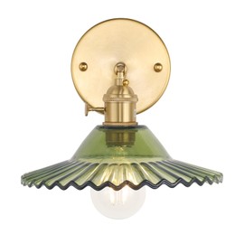 Shenmoyl Vintage Wall Sconces with Green Lotus Glass Lampshade 180 Degree Adjustable Brass Sconces Hradwired Modern Wall Lighting Fixture with Switch for Bedside Bedroom Doorway