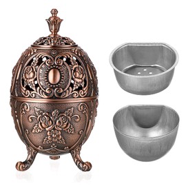 JUXYES Vintage Incense Burner Holder with Removable Ash Catchers, Metal Censer Antique Cone Coil Incense Burner Holder Zinc Alloy Spiritual Aromatherapy Yoga Meditation Gifts Retro Home Decoration