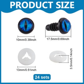 PH PandaHall 24 Sets Glow in The Dark Safety Eyes, 10mm Eye Cabochons Dragon Eye Blue Luminous Plastic Safety Craft Eye Crochet Eyes Safety Eye with Washers for Crochet Stuffed Animal Teddy Bear Decor
