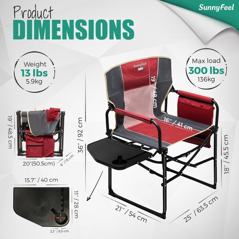 SUNNYFEEL Camping Directors Chair, Heavy Duty,Oversized Portable Folding Chair with