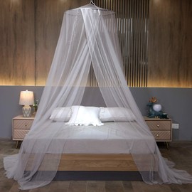 Mengersi Gray Round Mosquito Net Canopy Bed Curtains Fit Twin,Full,Queen,King Size Bed,Quick Easy Installation (Gray)