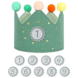 URAQT Birthday Crown for Kids, Reusable Star Birthday Party Hat Crown with Interchangeable Number from 1 to 9, Baby Photo Props, Birthday Party Tiara Headbands Gifts for Boys Girls, Light Green